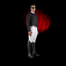 Polo da concorso uomo Equestro Ridertechnology a maniche lunghe con bottoni Nero