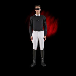 Polo da concorso uomo Equestro Ridertechnology a maniche lunghe con bottoni Nero