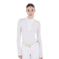 Polo da concorso slim fit da donna con inserti in mesh Equestro Nero Polo da concorso slim fit da donna con inserti in mesh Equestro Nero