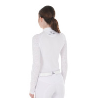 Polo da concorso slim fit da donna con inserti in mesh Equestro Bianco