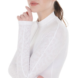 Polo da concorso slim fit da donna con inserti in mesh Equestro Bianco Polo da concorso slim fit da donna con inserti in mesh Equestro Bianco