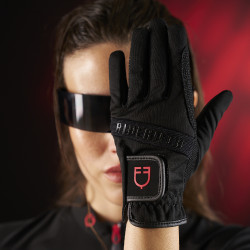 Polo da donna Equestro Ridertechnology a maniche corte con zip Nero Polo da donna Equestro Ridertechnology a maniche corte con zip Nero