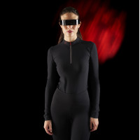 Polo da donna Equestro Ridertechnology a maniche lunghe con zip Nero