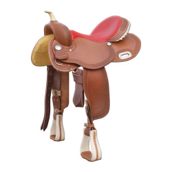 Sella Pool's Barrel 5020 con seggio rosso e finiture in rawhide colorato Sella Pool's Barrel 5020 con seggio rosso e finiture in rawhide colorato