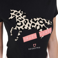 T-shirt in cotone da donna Crazy Horse Equestro Nero T-shirt in cotone da donna Crazy Horse Equestro Nero
