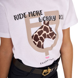 T-shirt Equestro in cotone da bambina Ride More Worry Less Bianco T-shirt Equestro in cotone da bambina Ride More Worry Less Bianco