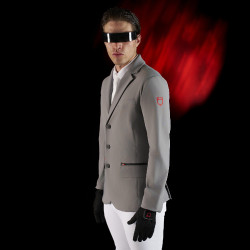 Giacca da concorso uomo Equestro Ridertechnology con cuciture termosaldate Uccello beffardo Grigio