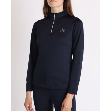 Polo da concorso Montar Everly con logo in cristalli a maniche lunghe da donna Polo da concorso Montar Everly con logo in cristalli a maniche lunghe da donna
