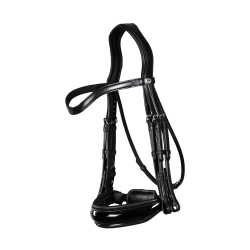 Bride Dy'on collection dressage cuir plat Muserolle Large Vernie