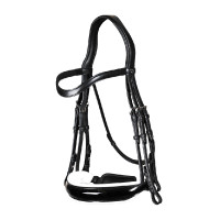 Briglia Dy'on collezione dressage cuoio piatto Capezzina Large Verniciata Fodera Bianca Nero
