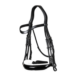 Briglia Dy'on collezione dressage cuoio piatto Capezzina Large Verniciata Fodera Bianca Nero