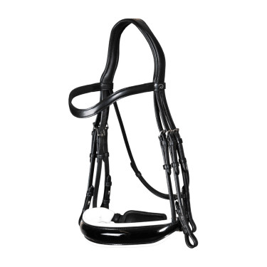 Briglia Dy'on collezione dressage cuoio piatto Capezzina Large Verniciata Fodera Bianca Nero