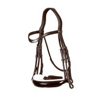 Briglia Dy'on collezione dressage cuoio piatto Capezzina Large Verniciata Fodera Bianca Marrone