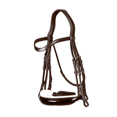 Briglia Dy'on collezione dressage cuoio piatto Capezzina Large Verniciata Fodera Bianca