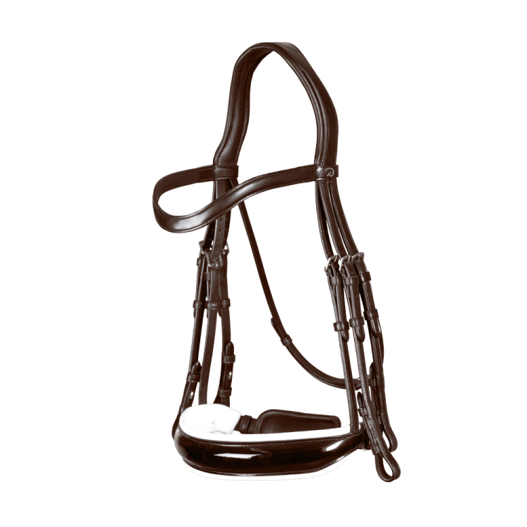 Briglia Dy'on collezione dressage cuoio piatto Capezzina Large Verniciata Fodera Bianca