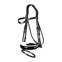 Briglia Dy'on collezione dressage cuoio piatto Capezzina Combinata Larga Verniciata Fodera Bianca Nero