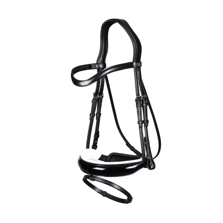Briglia Dy'on collezione dressage cuoio piatto Capezzina Combinata Larga Verniciata Fodera Bianca Briglia Dy'on collezione dressage cuoio piatto Capezzina Combinata Larga Verniciata Fodera Bianca