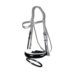 Museruola Dy'on dressage in cuoio tondo Combinata Larga Chiusura Pull Back Verniciata Fodera Bianca