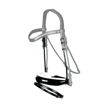 Capezzina Dy'on collezione dressage in cuoio tondo Combinata Large con regolazione tedesca Verniciata con imbottitura bianca e n Capezzina Dy'on collezione dressage in cuoio tondo Combinata Large con regolazione tedesca Verniciata con imbottitura bianca e n