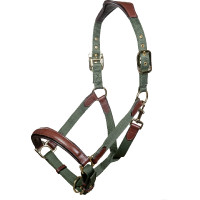 Capestro Luna in cuoio e nylon HKM Verde / marrone Capestro Luna in cuoio e nylon HKM Verde / marrone