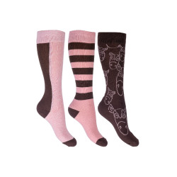 Calzini per bambini Houston HKM confezione da 3 Marrone scuro / rosa