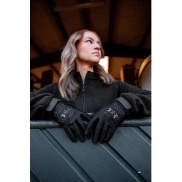 Guanti da equitazione B Vertigo Laia da donna con logo stampato Nero