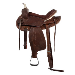 Sella western Lakota con gonna rotonda incisa e filo d'argento