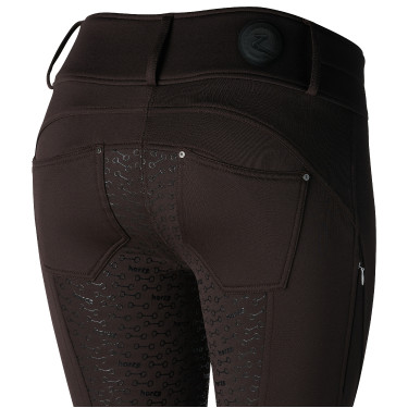 Pantaloni da equitazione termici full grip Horze Rhea bambino con tasche posteriori Marrone scuro Pantaloni da equitazione termici full grip Horze Rhea bambino con tasche posteriori Marrone scuro