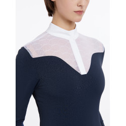 Polo da concorso Emily LeMieux maniche lunghe Marina Blu marino