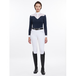 Polo da concorso Emily LeMieux maniche lunghe Marina Blu marino