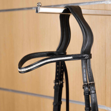 Frontrino Doppio Swarovski Bianco a V Dy'on Collection dressage cuoio piatto