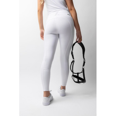 Pantaloni da gara Horze Grand Prix III con grip integrale da donna Bianco brillante