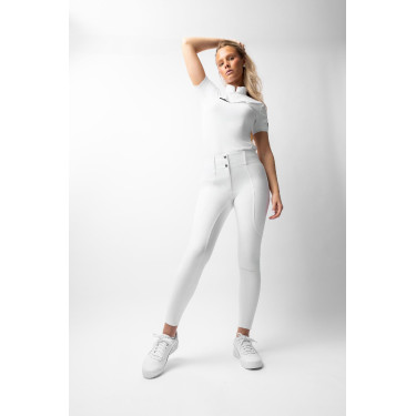 Pantaloni da gara Horze Grand Prix III con grip integrale da donna Bianco brillante
