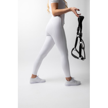 Pantaloni da gara Horze Grand Prix III con grip integrale da donna Bianco brillante