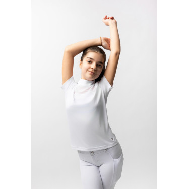 Polo da concorso Horze Kaya bambino con strass Bianco brillante Polo da concorso Horze Kaya bambino con strass Bianco brillante