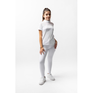 Polo da concorso Horze Kaya bambino con strass Bianco brillante Polo da concorso Horze Kaya bambino con strass Bianco brillante