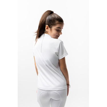 Polo da concorso Horze Kaya bambino con strass Bianco brillante Polo da concorso Horze Kaya bambino con strass Bianco brillante