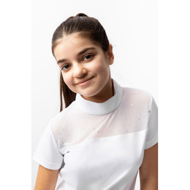 Polo da concorso Horze Kaya bambino con strass Bianco brillante Polo da concorso Horze Kaya bambino con strass Bianco brillante