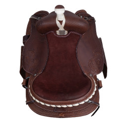 Sella western Lakota con gonna rotonda incisa e filo d'argento Marrone