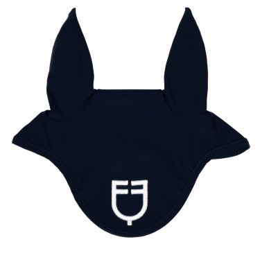 Cuffia anti-mosche in tessuto tecnico con logo Equestro Marino / bianco Blu