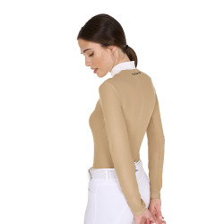 Polo da concorso Donna Maniche Lunghe con Bottoni Equestro Beige