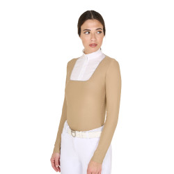 Polo da concorso Donna Maniche Lunghe con Inserti in Rete Equestro Beige