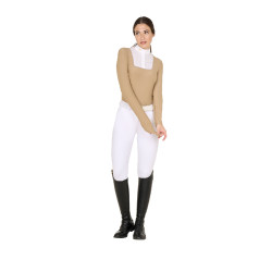 Polo da concorso Donna Maniche Lunghe con Inserti in Rete Equestro Beige