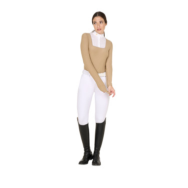 Polo da concorso Donna Maniche Lunghe con Inserti in Rete Equestro Beige