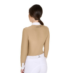 Polo da concorso Donna Maniche Lunghe con Pieghe in Cotone Equestro Incenso Beige Polo da concorso Donna Maniche Lunghe con Pieghe in Cotone Equestro Incenso Beige