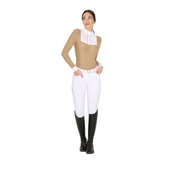 Polo da concorso Donna Maniche Lunghe con Pieghe in Cotone Equestro Incenso Beige Polo da concorso Donna Maniche Lunghe con Pieghe in Cotone Equestro Incenso Beige