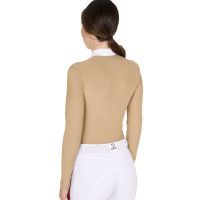 Polo da concorso Donna Maniche Lunghe con Strass Equestro Beige Polo da concorso Donna Maniche Lunghe con Strass Equestro Beige
