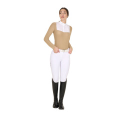 Polo da concorso Donna Maniche Lunghe con Strass Equestro Beige