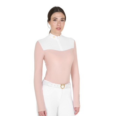 Polo da concorso Donna Maniche Lunghe in Tessuto Tecnico e Mesh Equestro Rosa cammeo