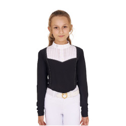 Polo da concorso per ragazza con strass Equestro Nero Polo da concorso per ragazza con strass Equestro Nero